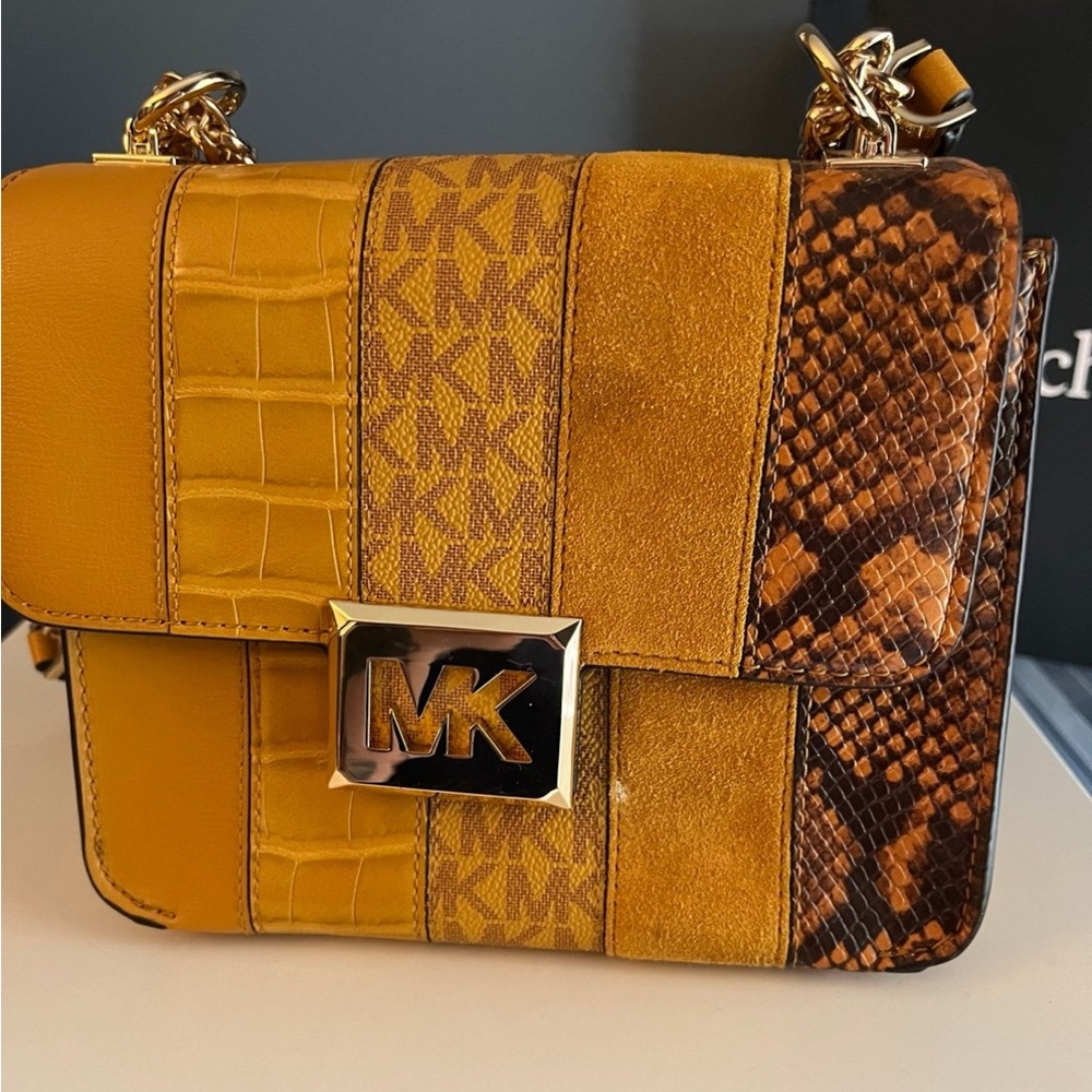 Michael Kors Patchwork Leather & Suede Crossbody in Mustard